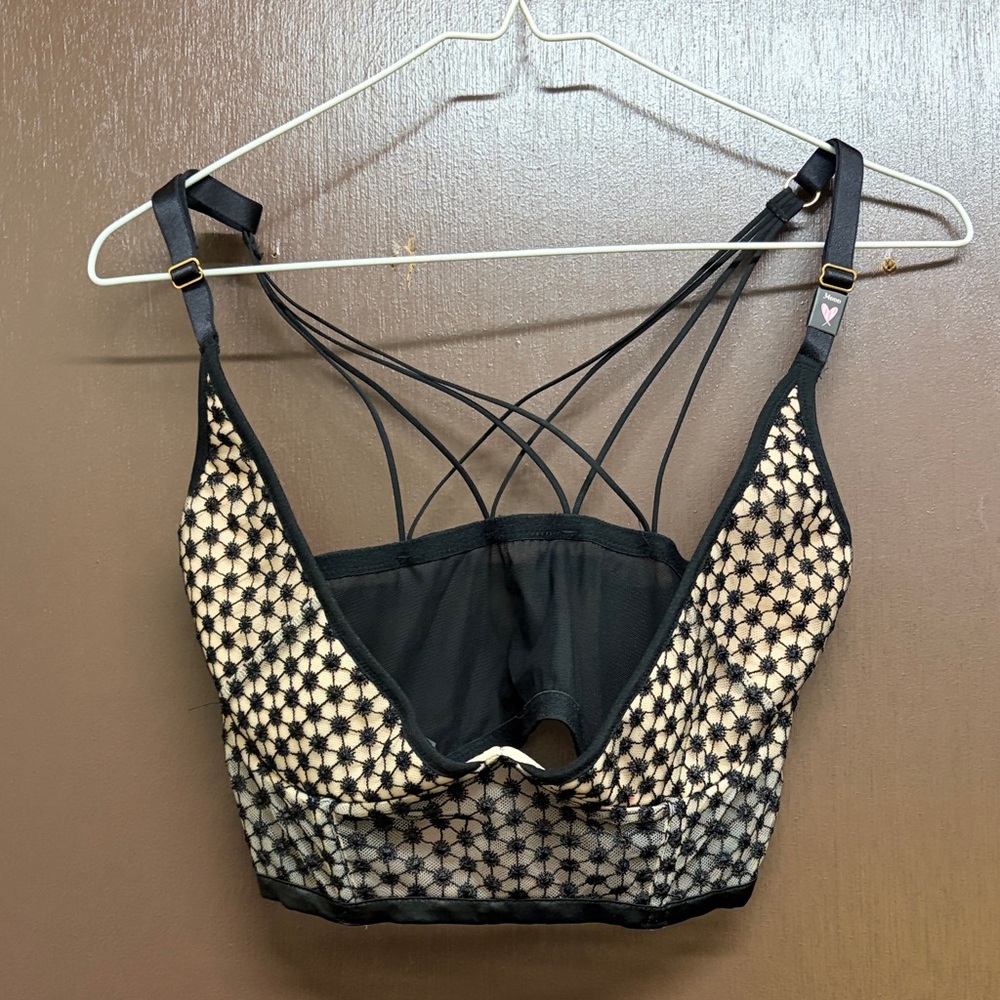 Victoria's Secret Black & Nude Lace Longline Strappy Bralette